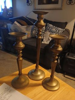 3 Brass Candle Holders 1 Is 14 Half Tall 2 Is 7in Tall 