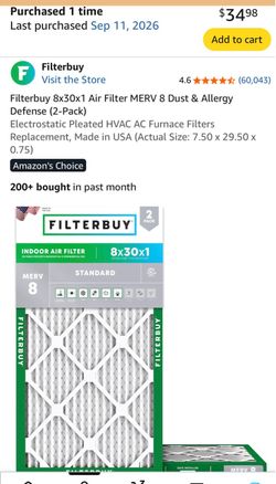 [New]Filterbuy 8x30x1 MERV 8 Air Filters 2-Pack