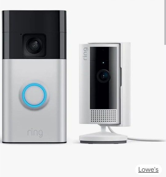 Ring - Starter Set with Battery Doorbell and Indoor Cam - Satin Nickel and White