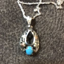 Black Hills Gold Necklace with Turquoise Pendant 