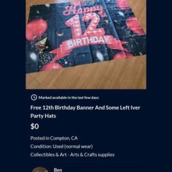 12th Birthday Banner Free