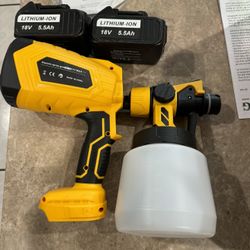 Brand New Cordless Paint Sprayer with Battery, 2X 5.5Ah 18V Battery, Electric Spray Paint Gun, 3 Nozzles, Adjustable Spray Width & Flow Control, Handh
