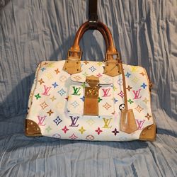 LUIS VUITTON Takashi Murakami White Multi Color Limited Edition Monogram Speedy 30