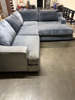 Blue-Gray Fabric Sectional Sofa with Chaise