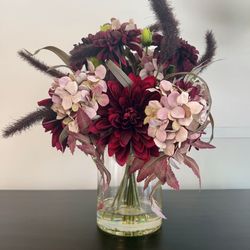 Pottery Barn Faux Floral Arrangement in Glass Vase (15” Tall)