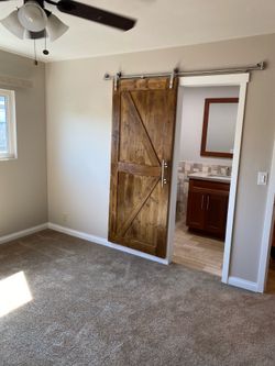 Barn door with track and hardware