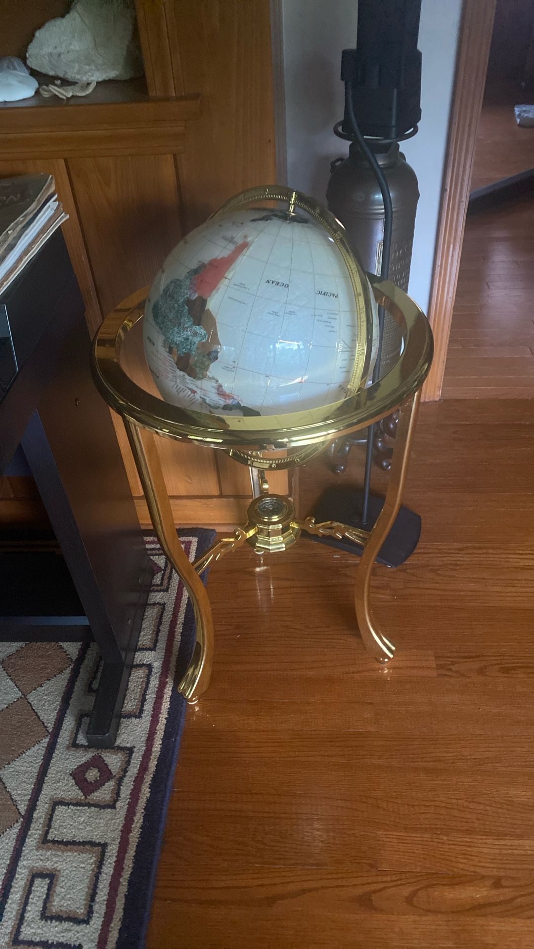 Gemstone Inlay Globe with Gold-Tone Tripod Stand – Elegant Home or Office Décor