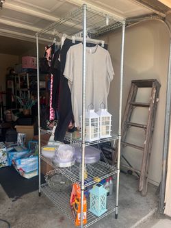 Heavy Duty Chrome Wire Shelving Rack with Hanging Rod