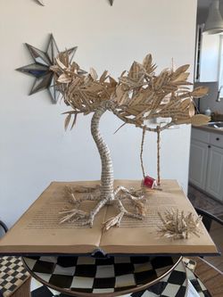 Handcrafted 3D Book Art Sculpture – Tree of Knowledge with Swing