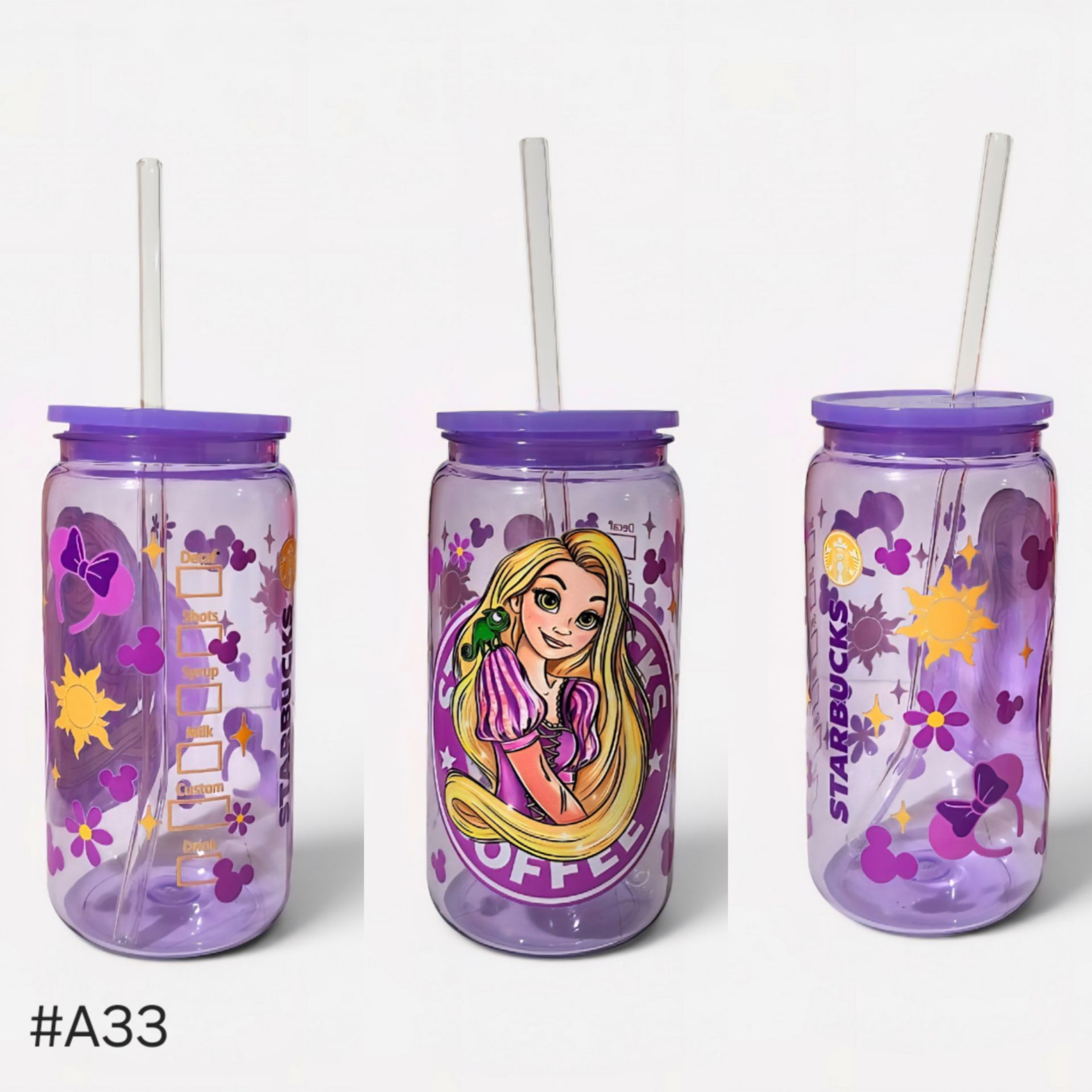Rapunzel Princess Disney Acrylic Plastic Tumbler Cup 16oz Purple