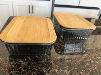 Glass Food Storage Containers with Bamboo Lids Set of 2