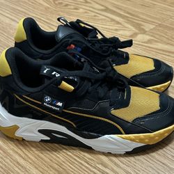 Puma BMW M Motorsport RS Men’s 9 Shoes Sneakers Black Gold White M Logo 307946-02