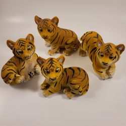 Set Of 4 Small Bengal Tiger Cub Resin Figurines 