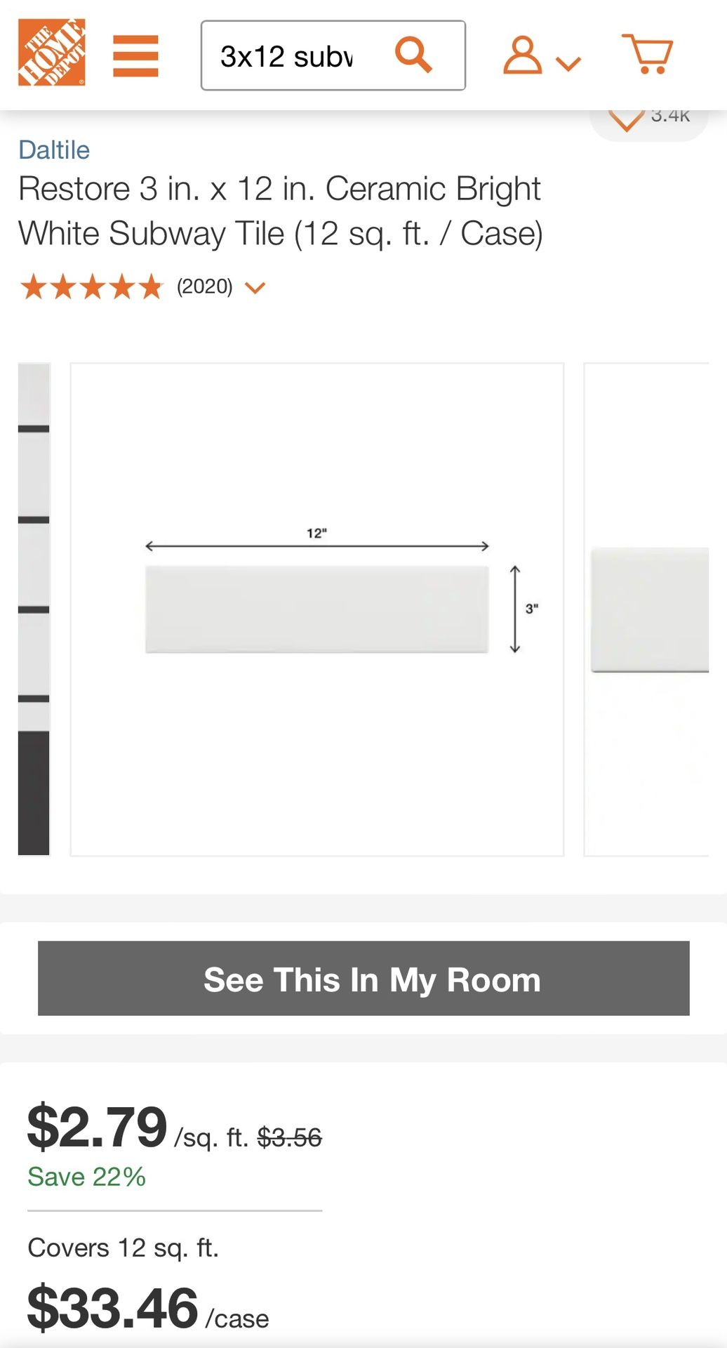 New 3X12 Bright White Subway Tiles