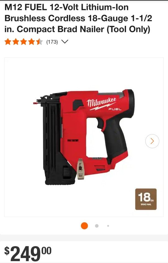 Milwaukee M12 Brad Nailer - TOOL ONLY 