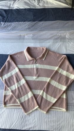 Pink Striped Half-Zip Sweater