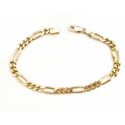 8" x 7mm 14k Yellow Gold over .925 Solid Sterling Silver, Figaro Chain Bracelet. Italy 