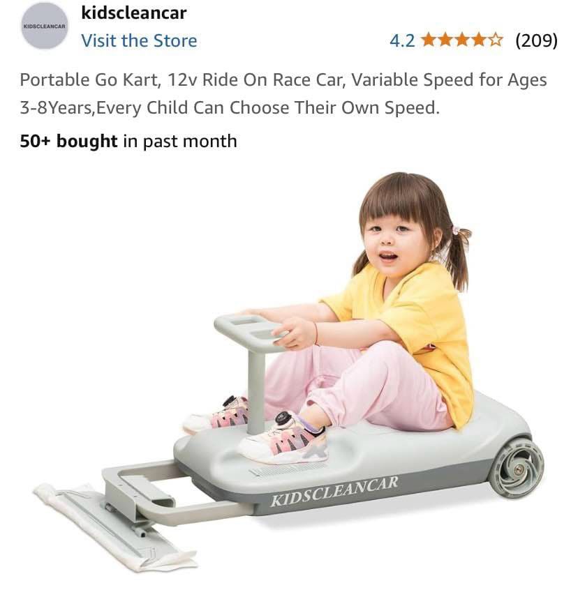 KIDSCLEANCAR Portable Go Kart, 12v Ride On Race Car, Variable Speed Ages 3-8 Years New In Box