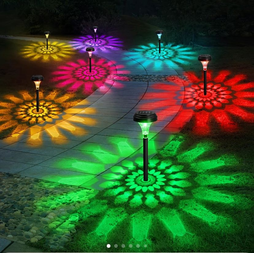 8x Color Changing +Warm White Solar Lights Outdoor, IP67 Waterproof Solar Path Lights, Solar Powered Garden Lights for Walkway Yard Backyard Lawn Land