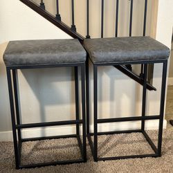 Faux Leather & Steel Barstools Black/Gray 