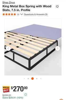 Zinus King Metal Box Spring with Wood Slats. Brand new