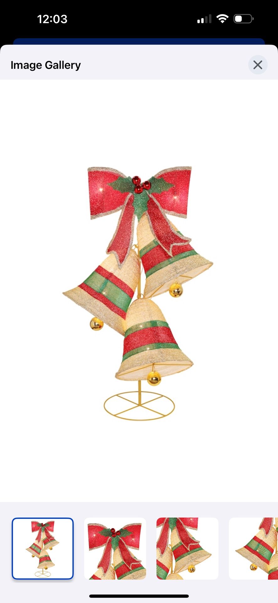 Lighted pop up holiday bells decoration