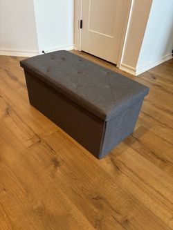 Gray Fabric Folding Storage Ottoman Bench