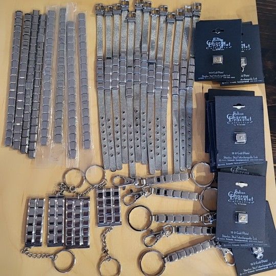Huge Reseller Lot Of Uberry & Italian Charm Bracelets Keychain Craft Jewelry Supply