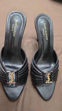 Saint Laurent Paris Black Leather Mule Heels