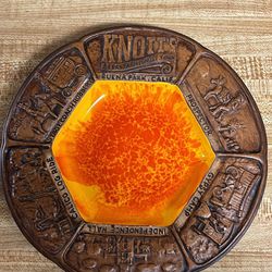 treasure craft  Made in USA orange drip glaze pottery Ashtray Trinket Tray Candy Dish 