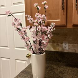 White Vase With Cherry Blossoms 
