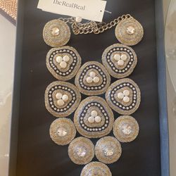 Gold And Silver Beading, Mother Of Pearl, Swarovski Crystals , On A Velvet Base 