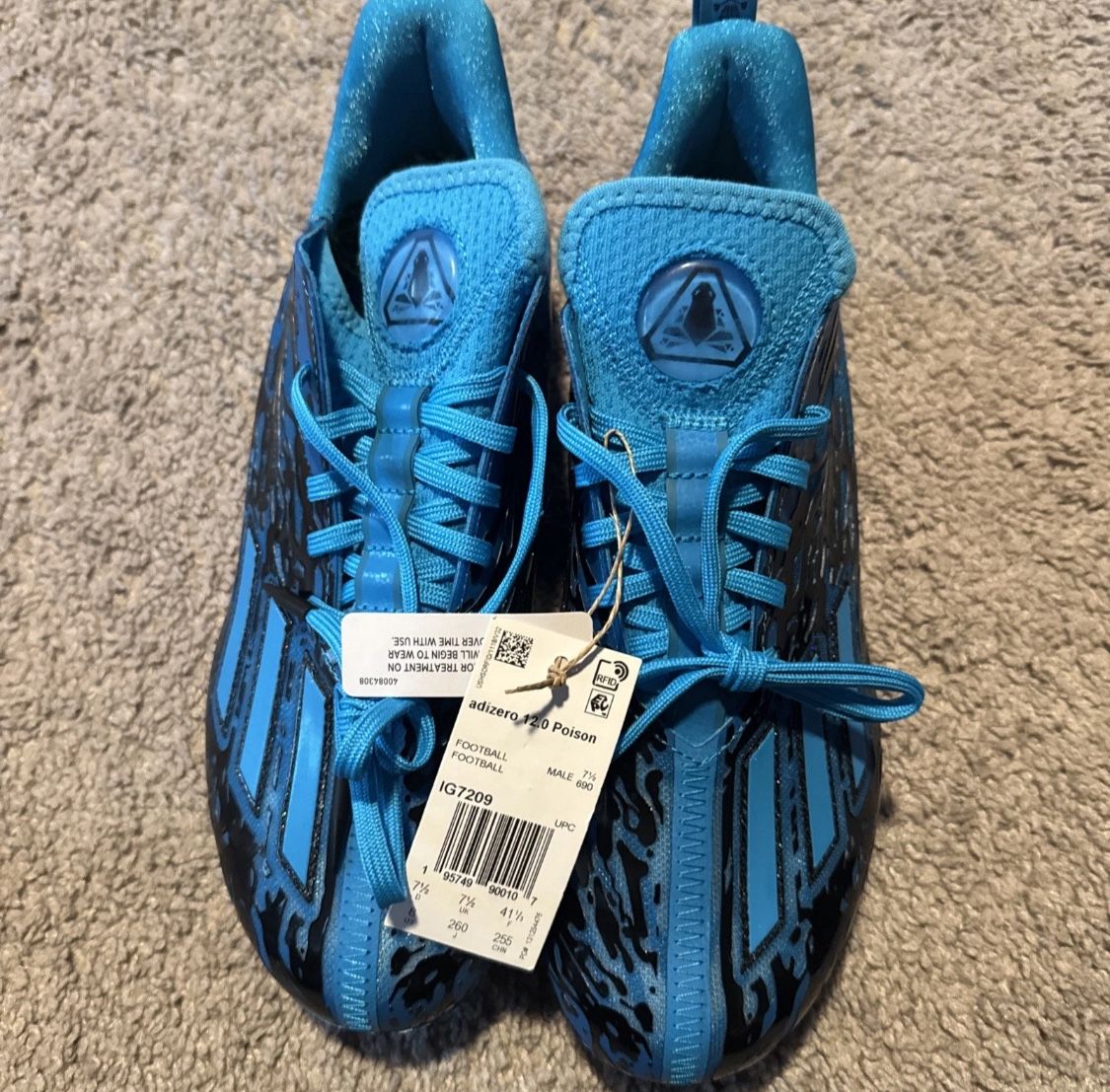 Adidas Adizero 12.0 Poison Men\'s 15 Cyan Blue Black Football Cleats IG7209‎ ADIDAS ADIZERO 12.0 POISON PANTHER CYAN FOOTBALL CLEATS  main image 2