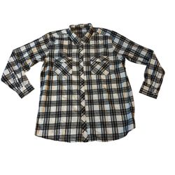 Men’s Long Sleeve Sz XL Flannel Shirt White Black