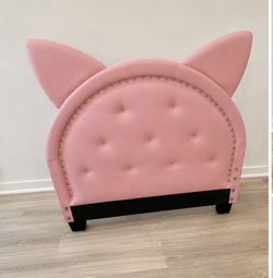 Adorable Pink Cat Ear Twin Bed | Upholstered Headboard | Girls, Tween or Dorm Room