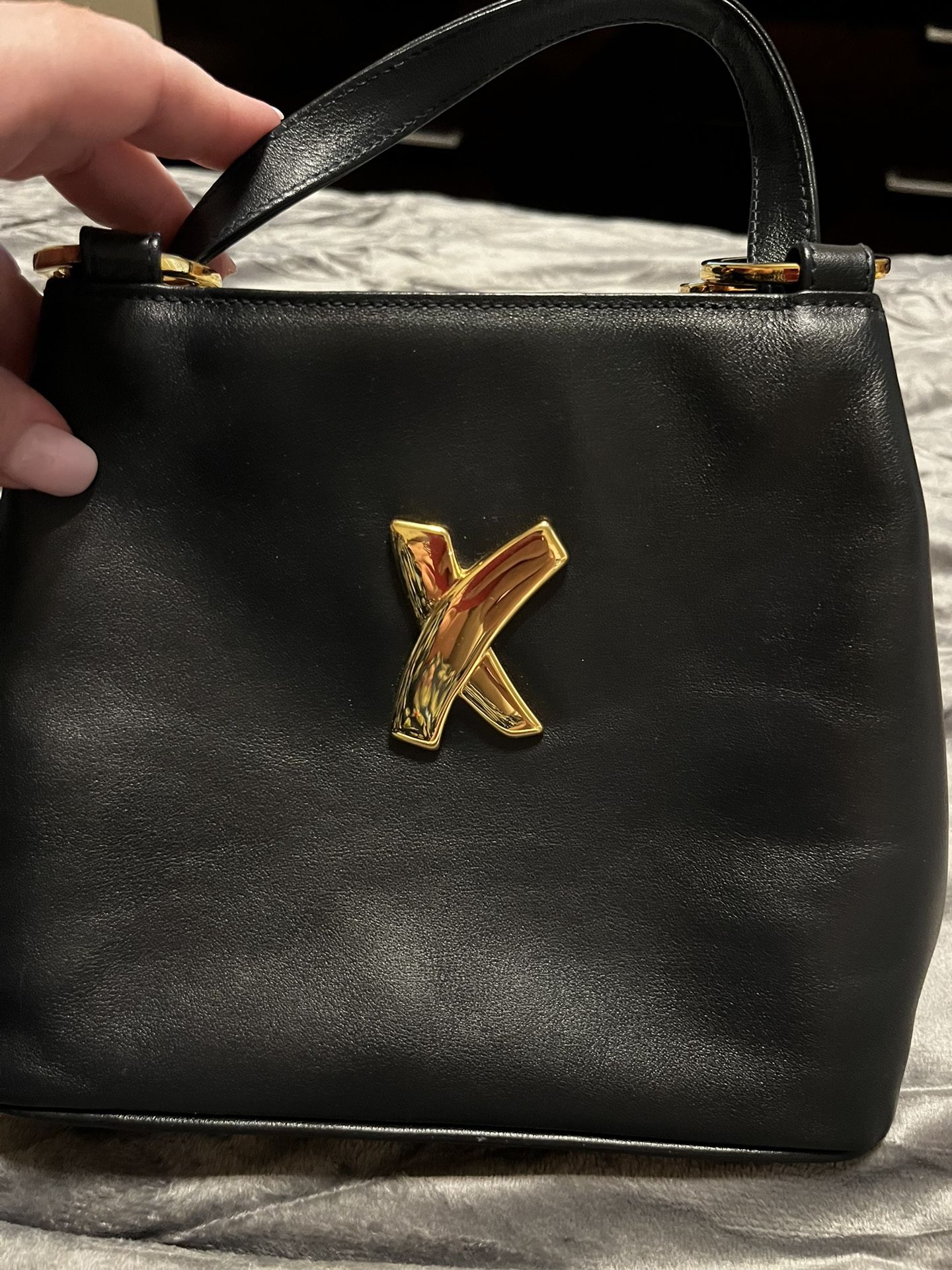 Vintage Paloma Picasso Gold X, Soft Black Leather Bag Convertible : , Shoulder/ Cross Over / Double Strap