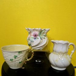 3 Pieces Vintage Irish Beelek Carlingford Porcelain Dishes Small 