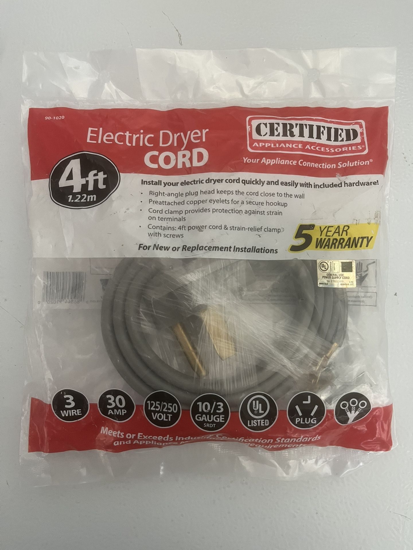 BRAND NEW Electric Dryer Cord 4 Feet