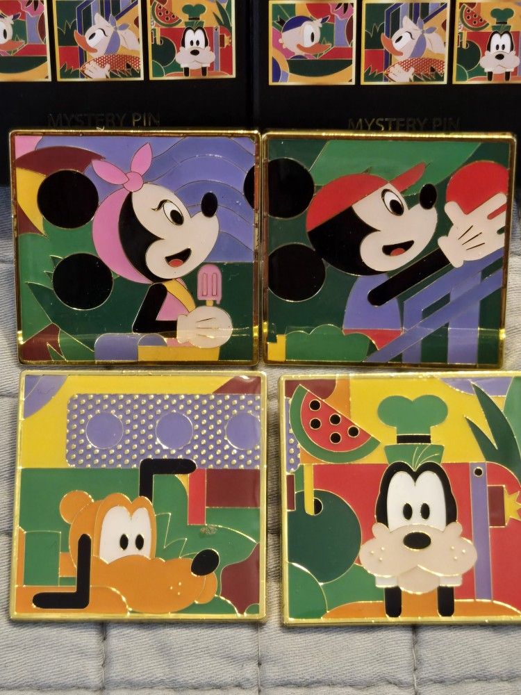 Disney Mickey Minnie Pluto Goofy Artwork Artistic Enamel Metal Pin Combo Set
