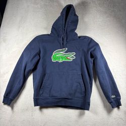 Lacoste Hoodie Men’s Medium Pullover Fleece Big Croc Logo Sweatshirt #673