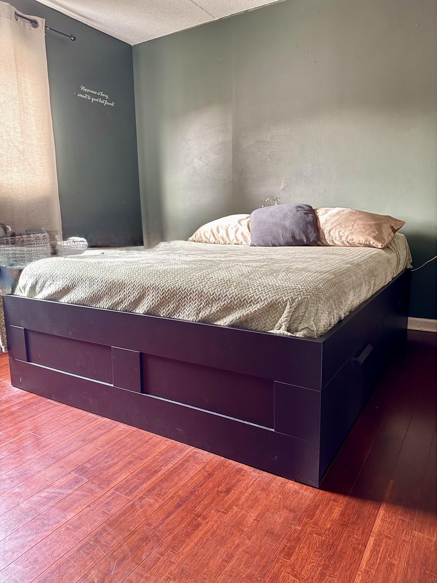 Dark Brown Bed Frame with Storage Drawers