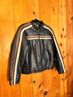 Vintage Arizona Jean Company Faux Leather Moto Jacket with Stripes Size Small