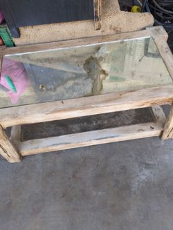 Mirror glass and wood coffee table