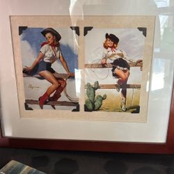 Pinup Art Cow Girl Set Of Two Vintage 1969