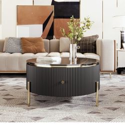 Modern Round Coffee Table with 2 Large Drawers Storage Accent Table(31.5''), wenjingqiUS-WF311606AAB