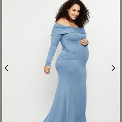 Plus Size Blue Maternity Dress 