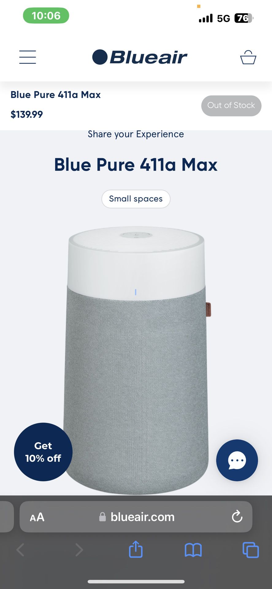 Blueair Air Purifier, Blue Pure 411a Max (NEW CONDITION)
