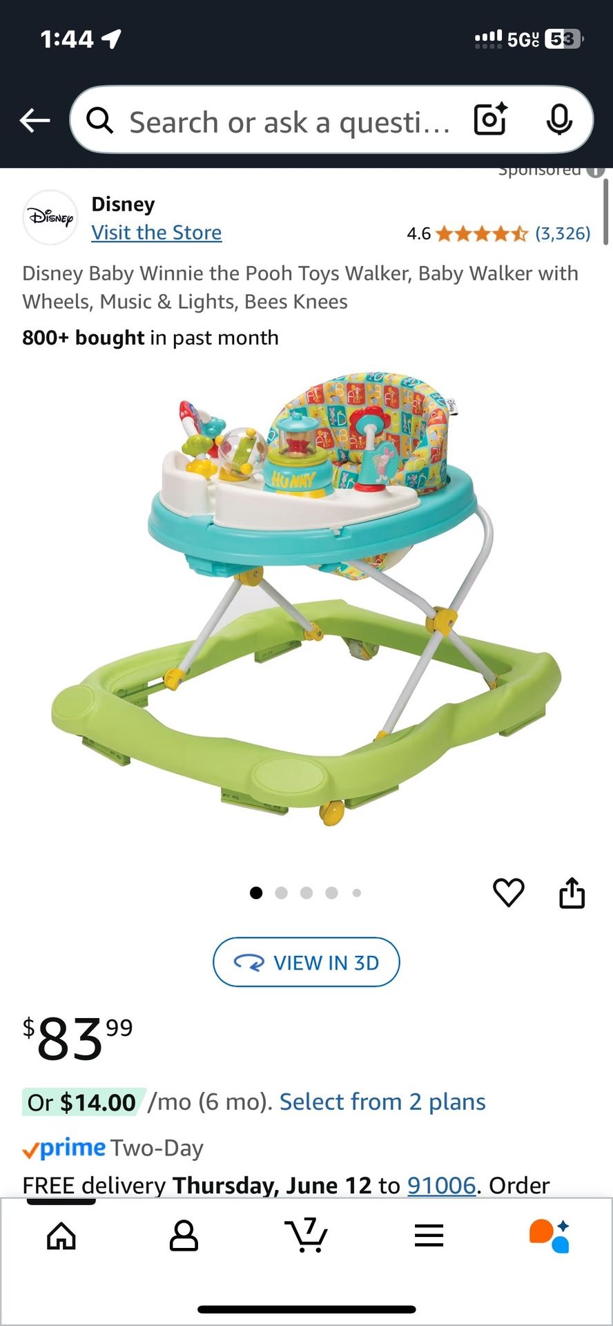 Disney Baby Winnie the Pooh Toys Walker, Baby Walker with Wheels, Music & Lights, Bees Knees