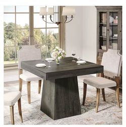 New in a sealed box (TABLE ONLY) Halseey 31.5 in Farmhouse Gray Square Wood Pedestal Dining Table, Small Dinner Kitchen Table for 4 (E486)