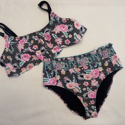 NWT Arizona Black floral high waist bikini  Top size XL Bottom size L  #5